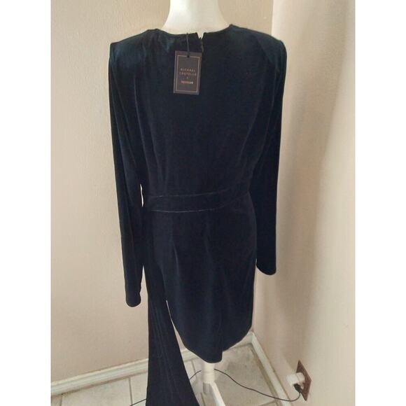Michael Costello X Revolve Geneva Dress Black Velvet Mini Side Sash Sz XL Prom - Picture 6 of 11